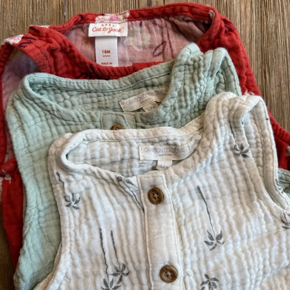 Cat & Jack Grayson Mini Sleeveless Baby Romper Set Orange/Red, Mint Green, Cream